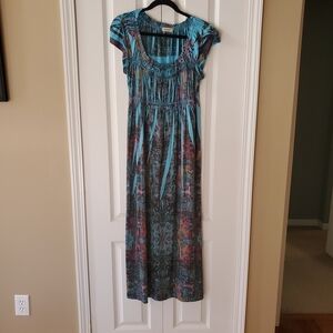 ONE WORLD Blue and Brown Maxi Dress